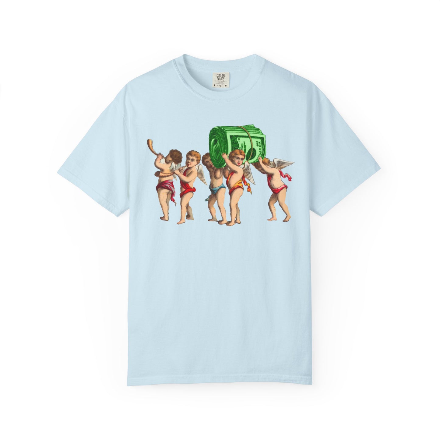 Vintage Cherubs Carrying Money Stack T-Shirt | Retro Angel Illustration