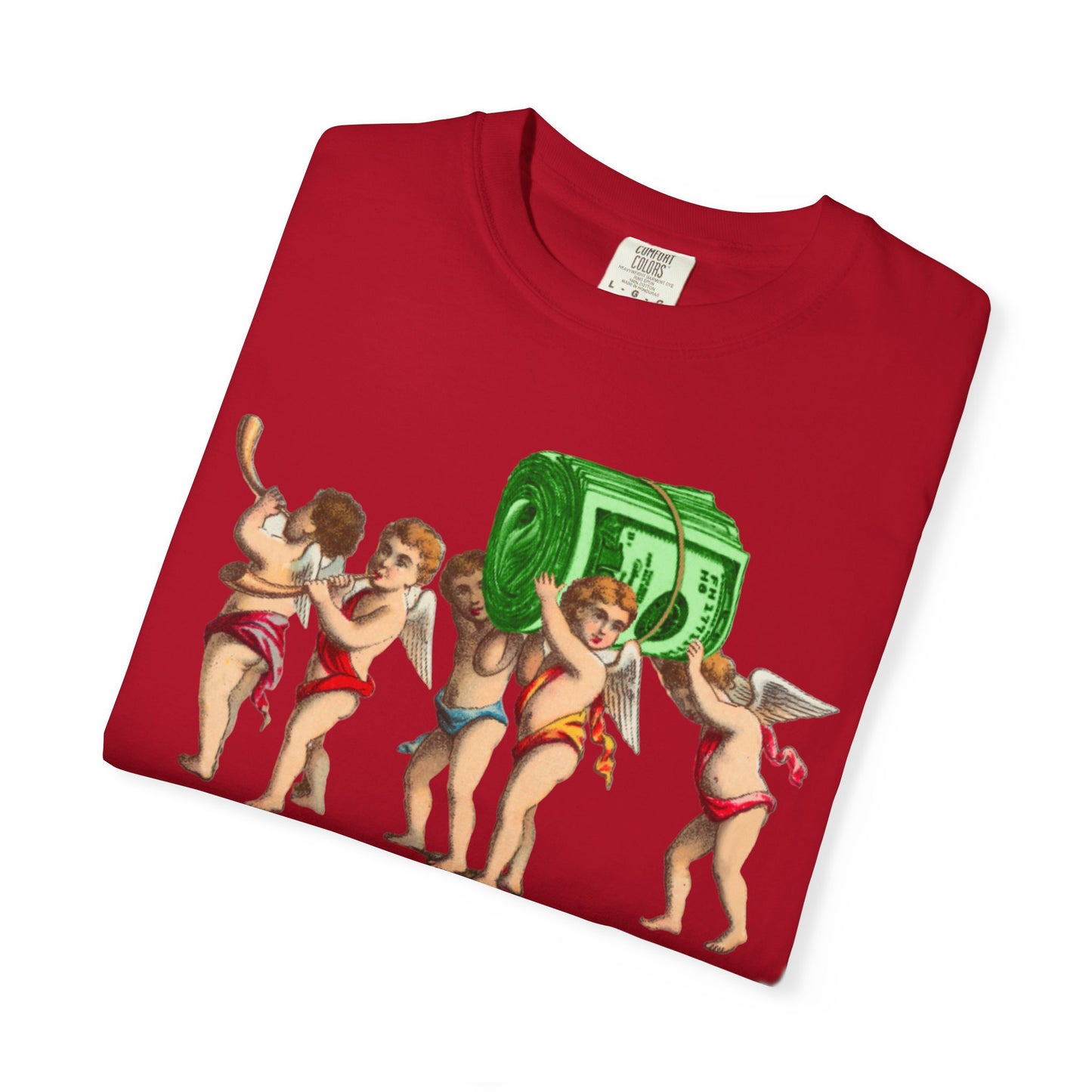 Vintage Cherubs Carrying Money Stack T-Shirt | Retro Angel Illustration