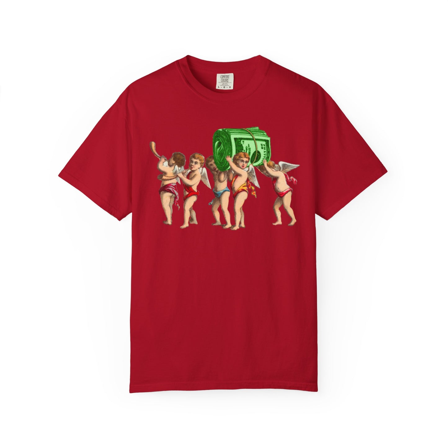 Vintage Cherubs Carrying Money Stack T-Shirt | Retro Angel Illustration